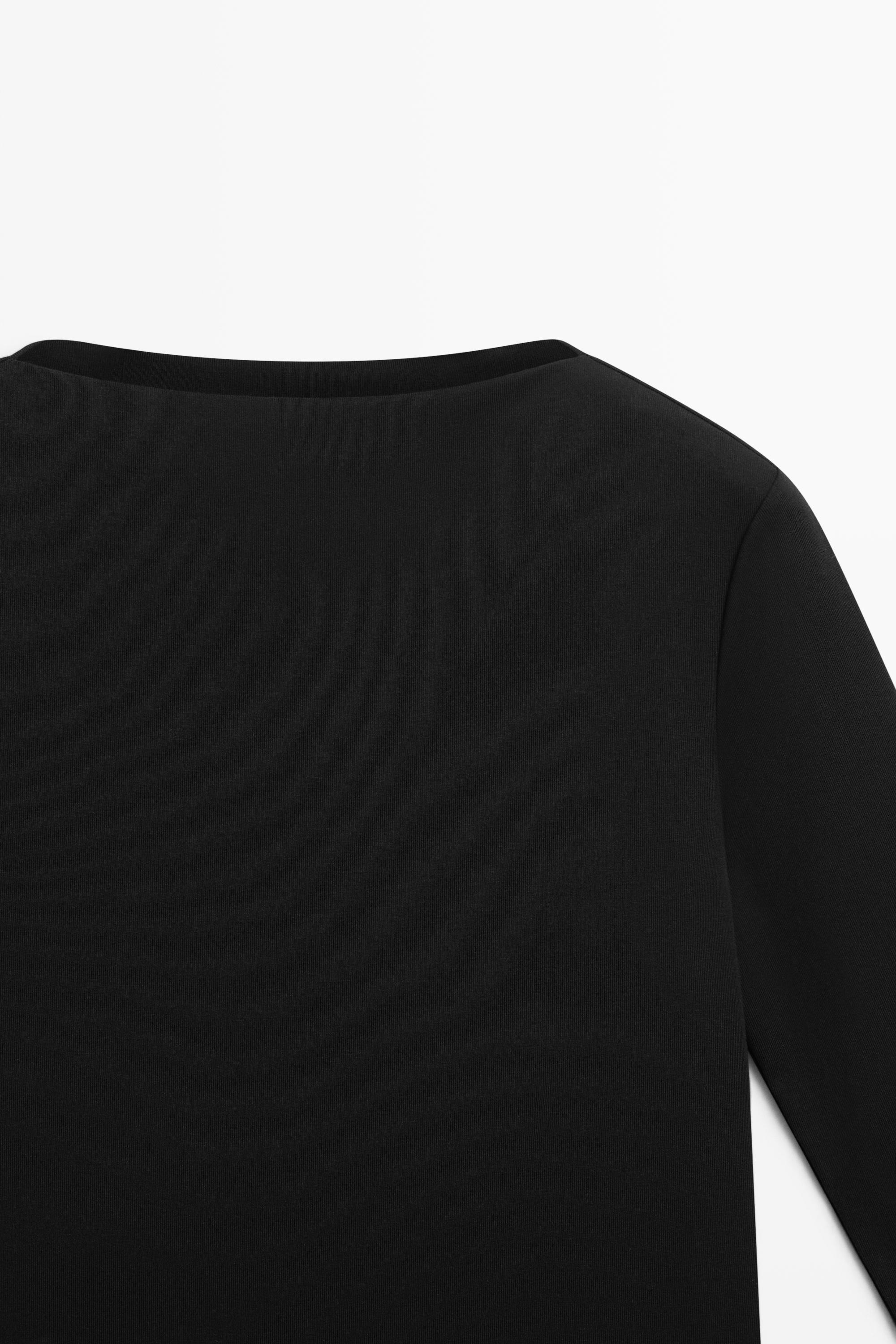 Stretch cotton blend mock neck T-shirt